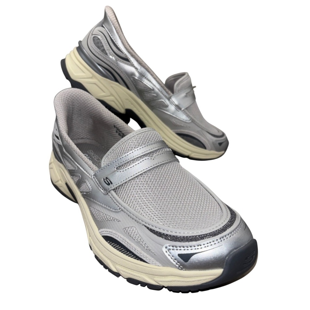 Skechers Slip-Ins Women's Size 9.5 Silver Air-Cooled Memory Foam Sneaker Loafer